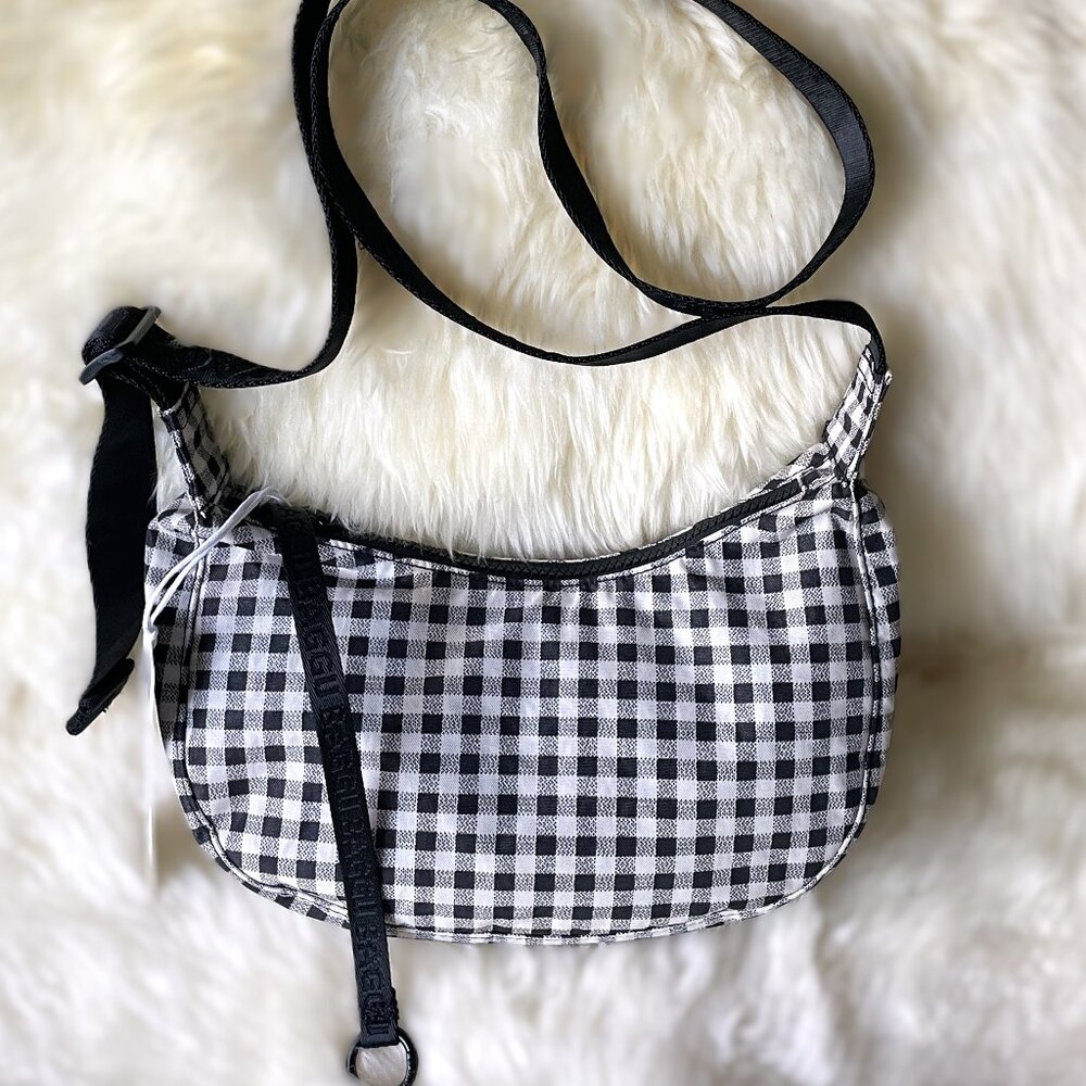 NWT Baggu Small Crescent Bag - Black & White Gingham w/ key leash (2025 version)